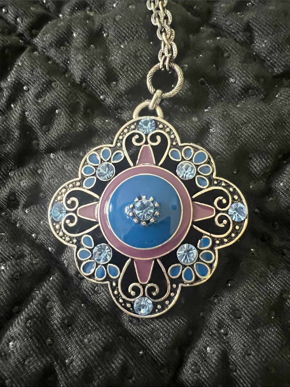 Vintage Mid-Century Style Enamel Geometric Statement Pendant Necklace